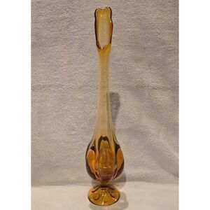 Vtg Viking Glass Epic Six Petal Swung Vase Amber Mid Century Modern Glass 15.5in
